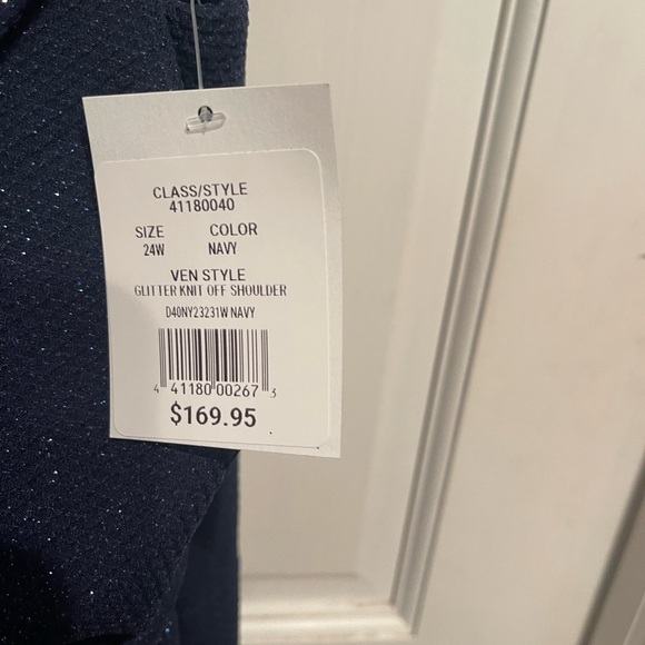 Oleg Cassini Navy Off-Shoulder Maxi Dress 24W - Picture 5 of 7